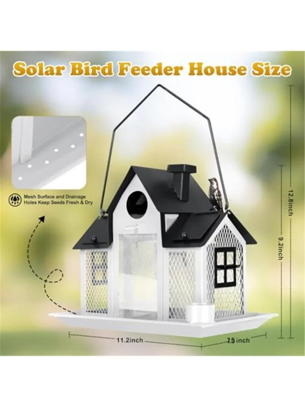 Solar Bird Feeders House Outside Hanging Metal Wild Bird Feeder Outdoors Large